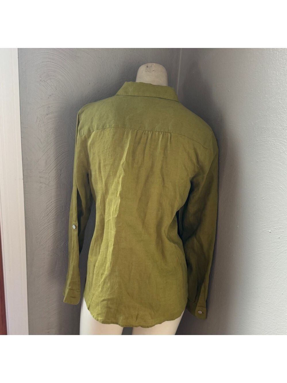 J. Jill "I love linen" button down shirt, olive color, size XS, linen - Picture 5 of 11